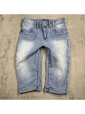Y2K 2000s Angels Mid Rise Capri Jeans Womens 12 Thick Stitch Light Wash Denim